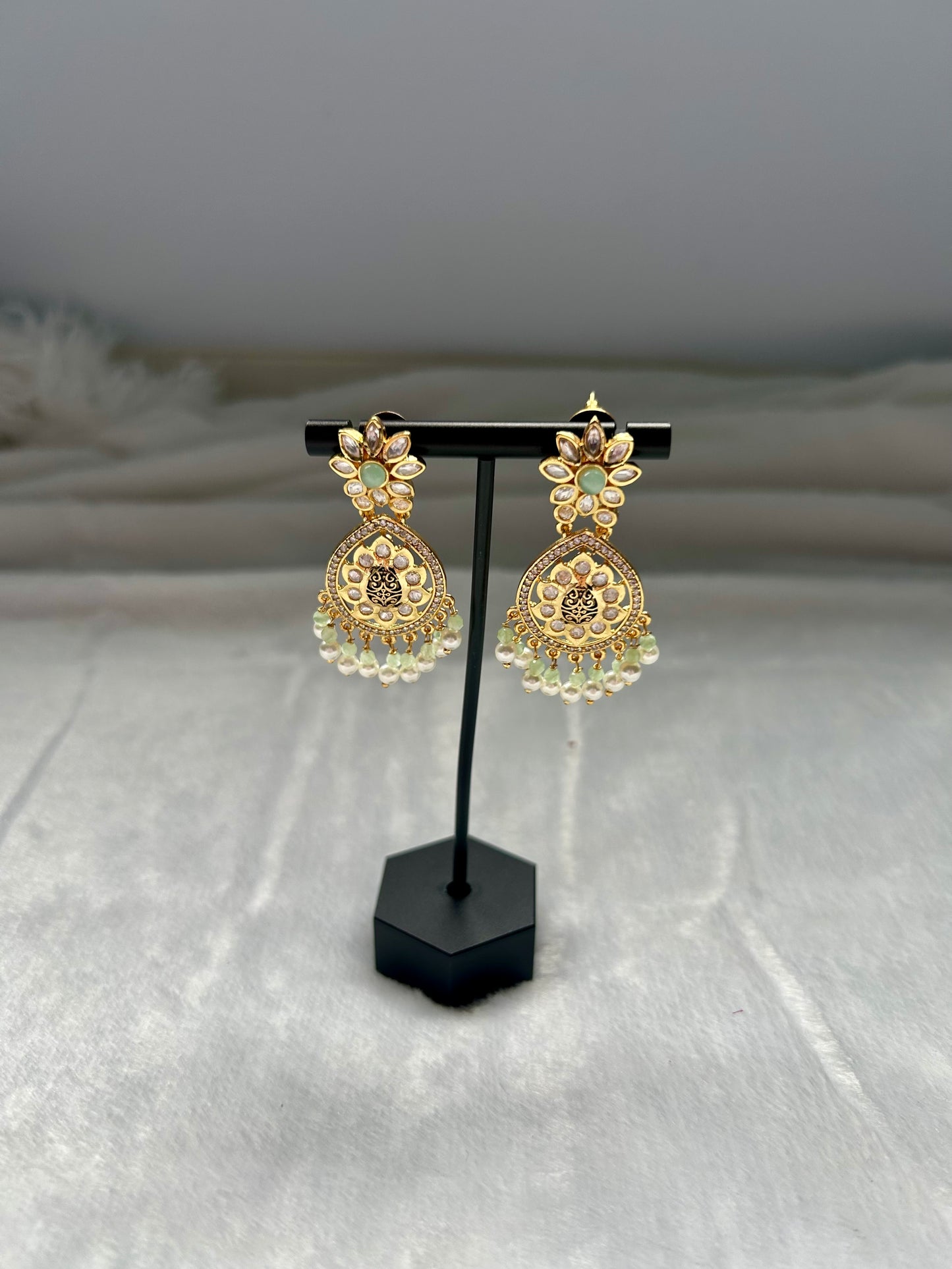 Mint Green Gold Crafted Earrings