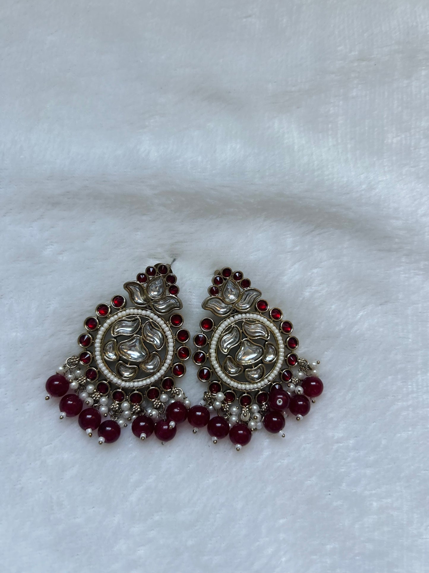Dark Red Kundan Earrings