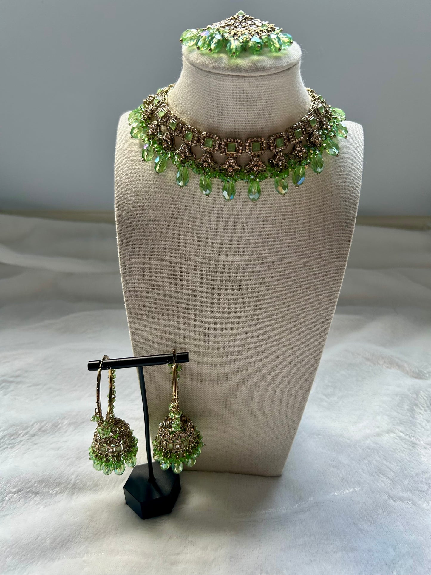Light Green Polki Choker Tikka Set