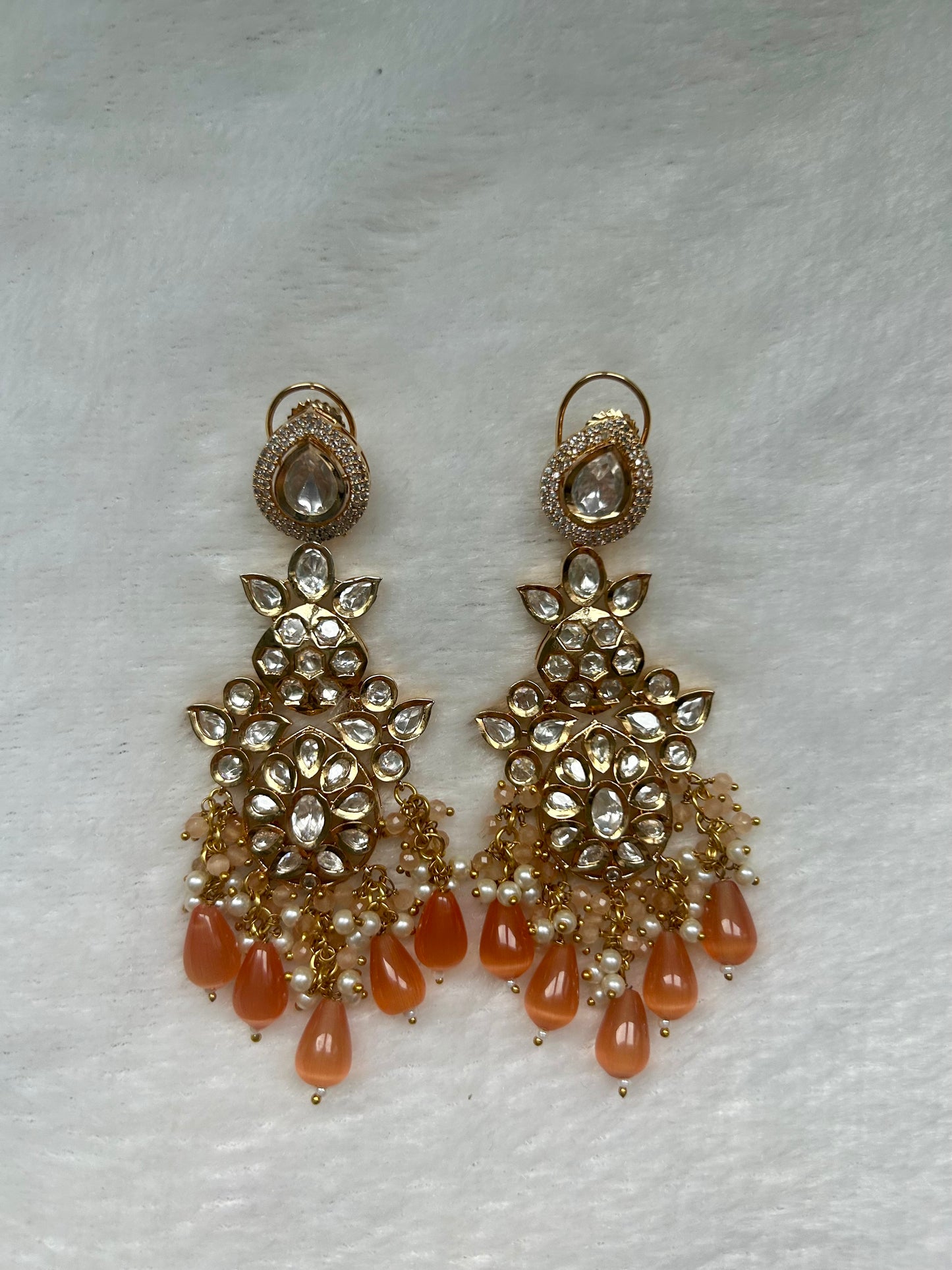 Tyaani Kundan Pink Orange Earrings