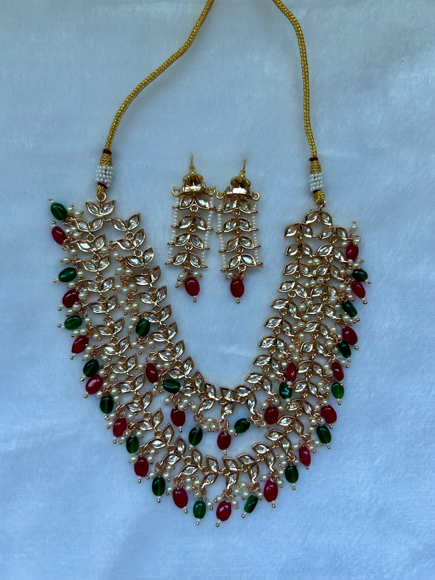 Emerald Green & Hot Pink Tyaani Kundan 2 Layer Necklace Set