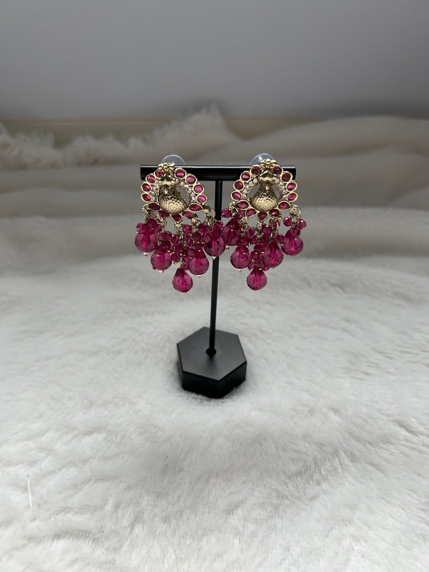 Dark Pink Peacock Earrings