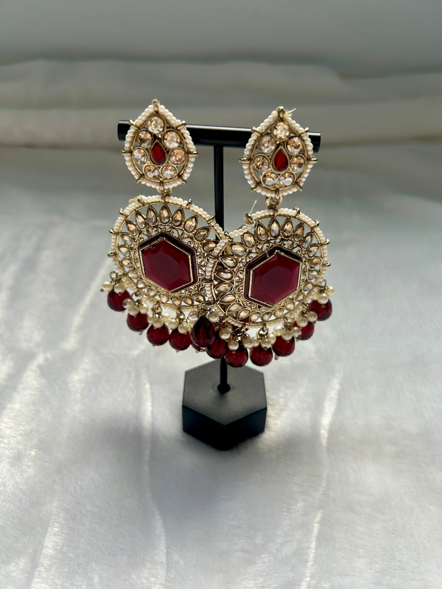Dark Red Kundan Earrings