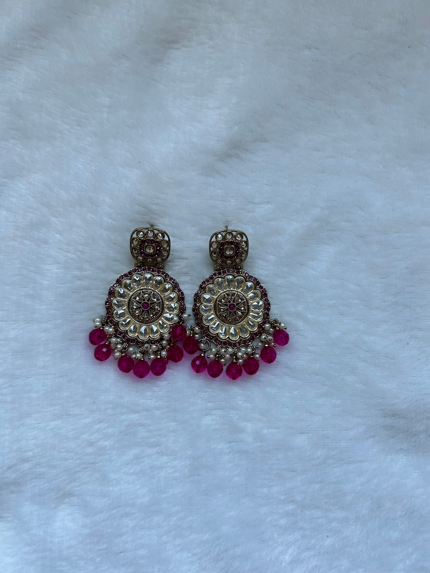 Hot Pink Polki Earrings