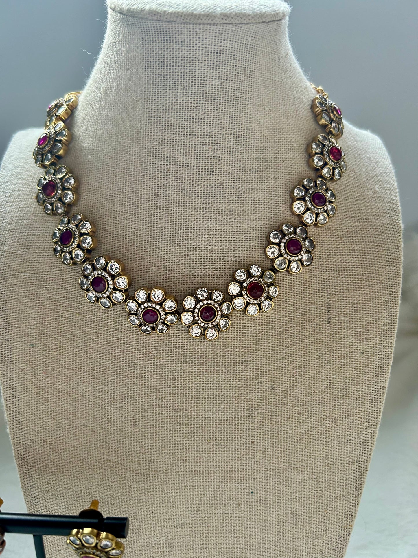 South Indian Inspired Floral Motif Ruby Choker Set