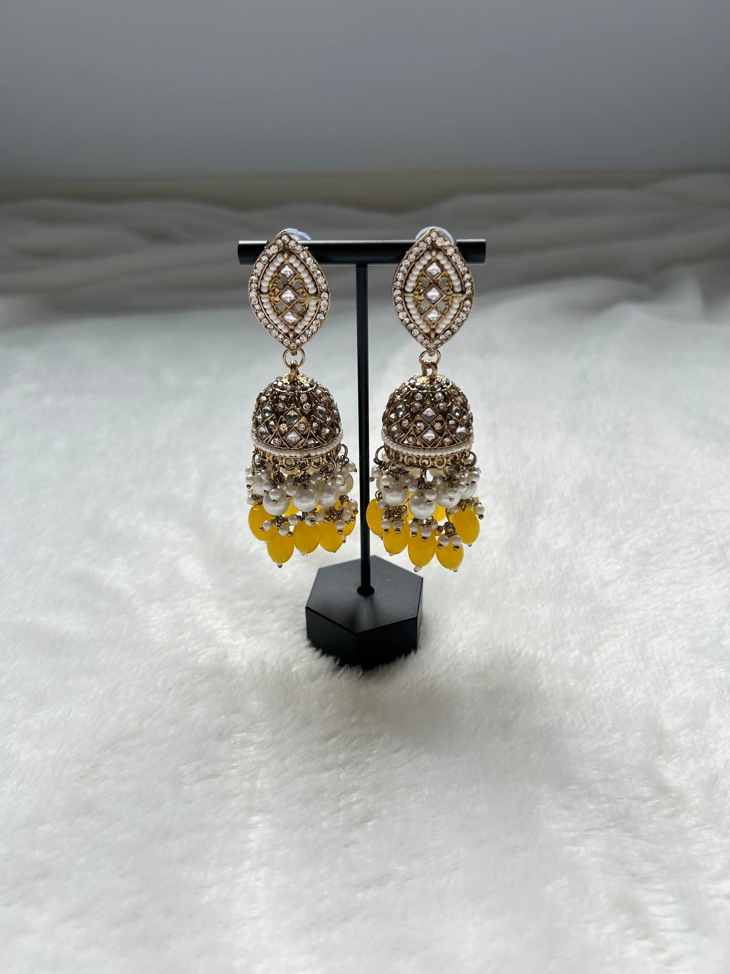 Yellow Polki Jhumki Earrings