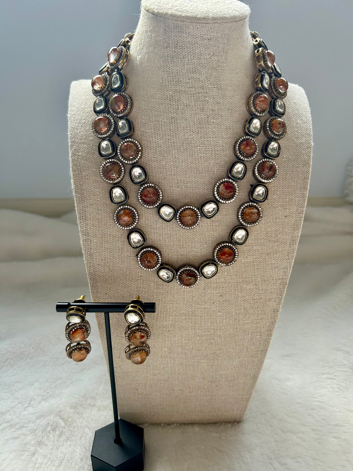 Red Orange Marble Kundan Layered Set