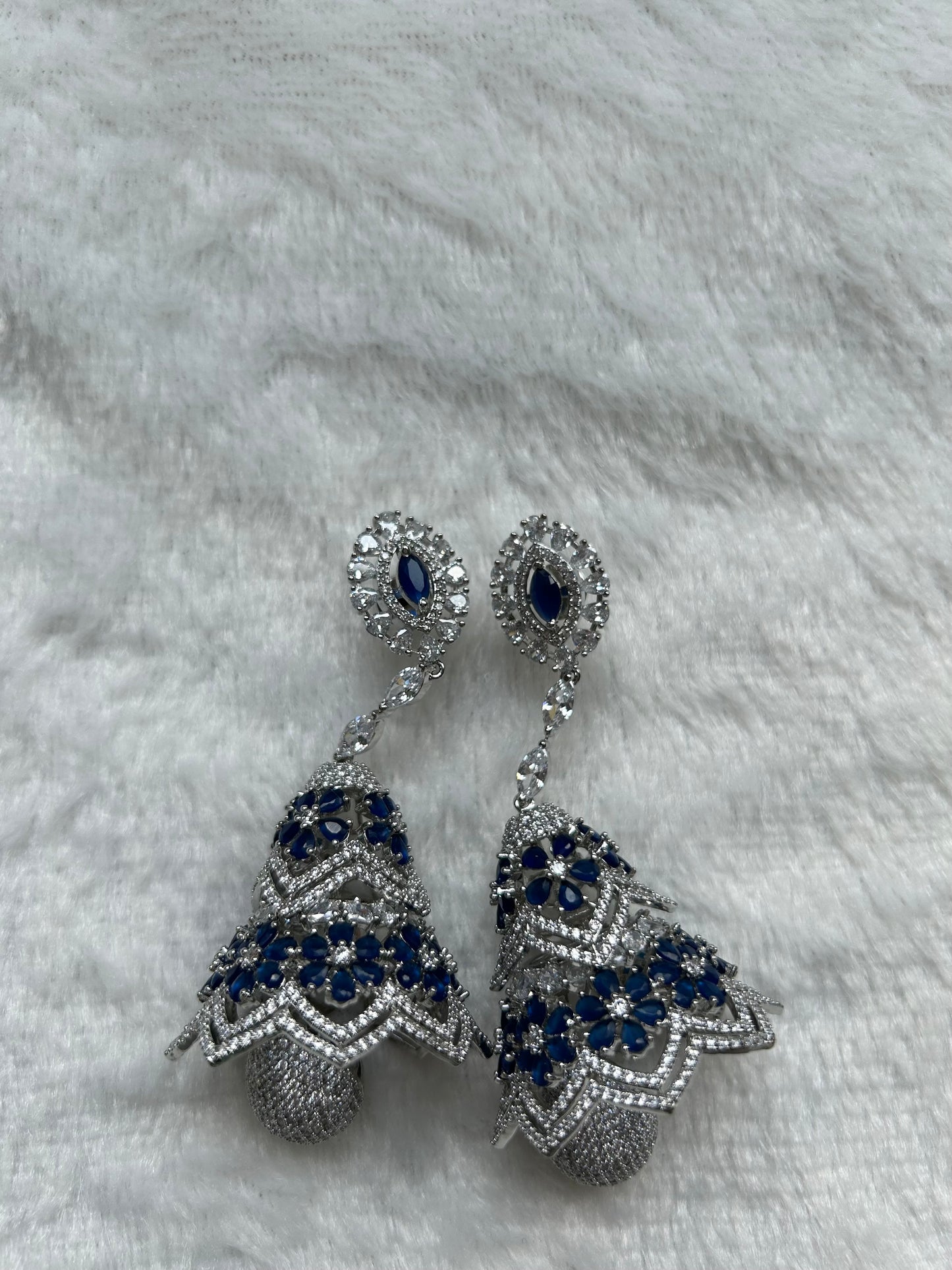 AD Blue & Silver Jhumka Earrings