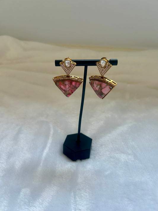 Pink Marble & Moissanite Kundan Earrings