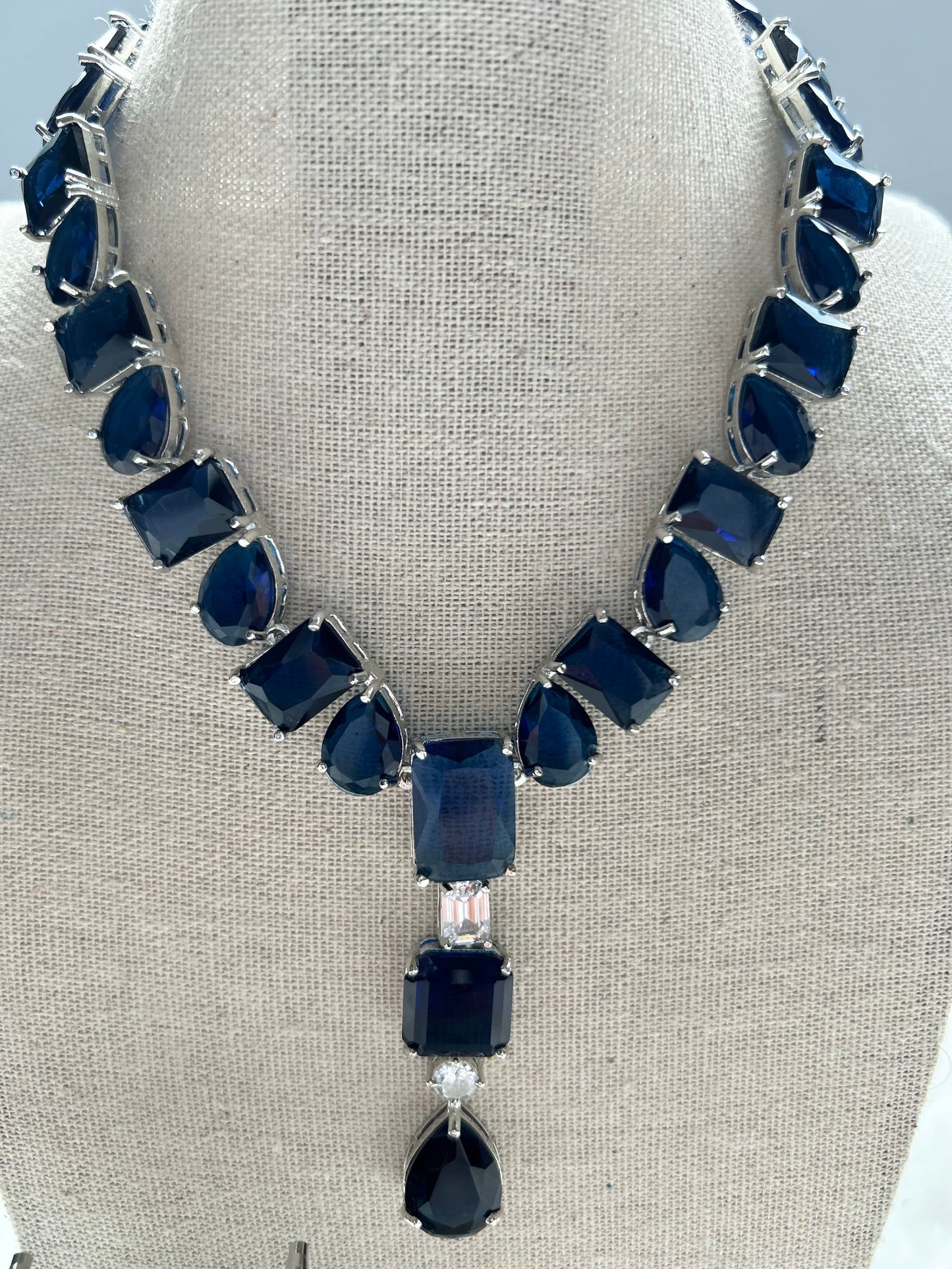 AD Royal Blue Long Necklace Set