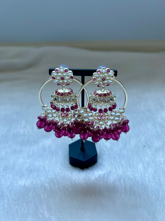 2 in 1 Hot Pink Kundan Waliyaan Jhumka Earrings