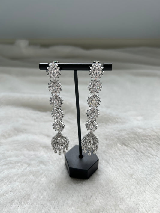 AD Silver Jhumka Long Earrings