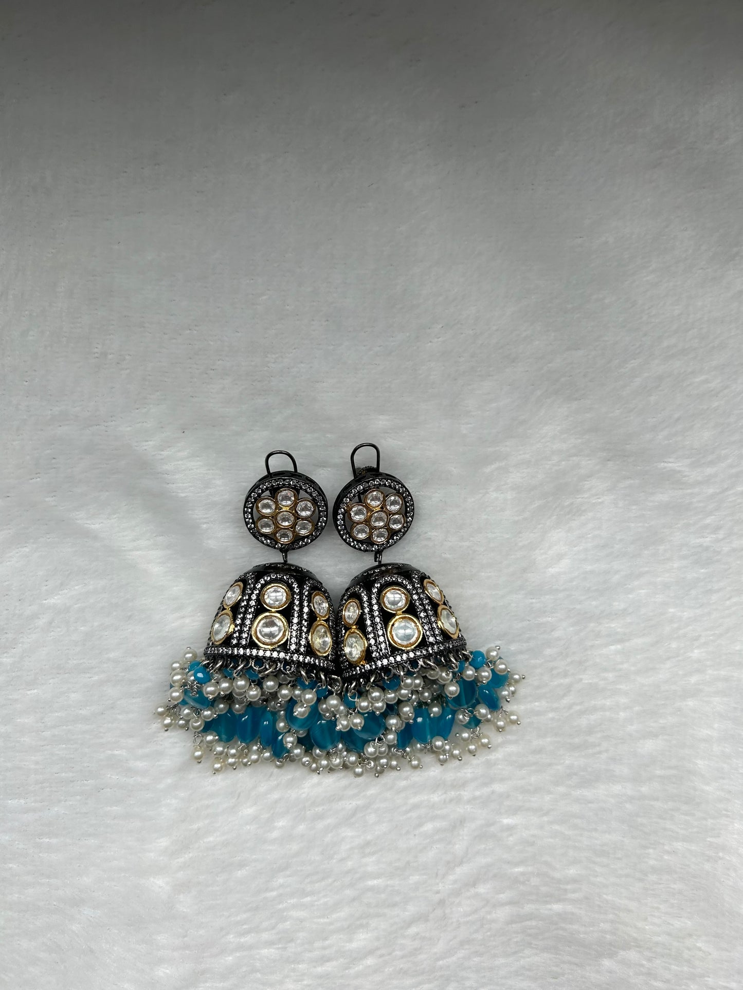 Oversized Blue Jhumki Earrings