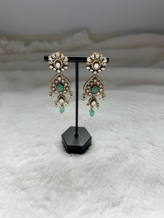 Teal Moissanite Kundan Earrings