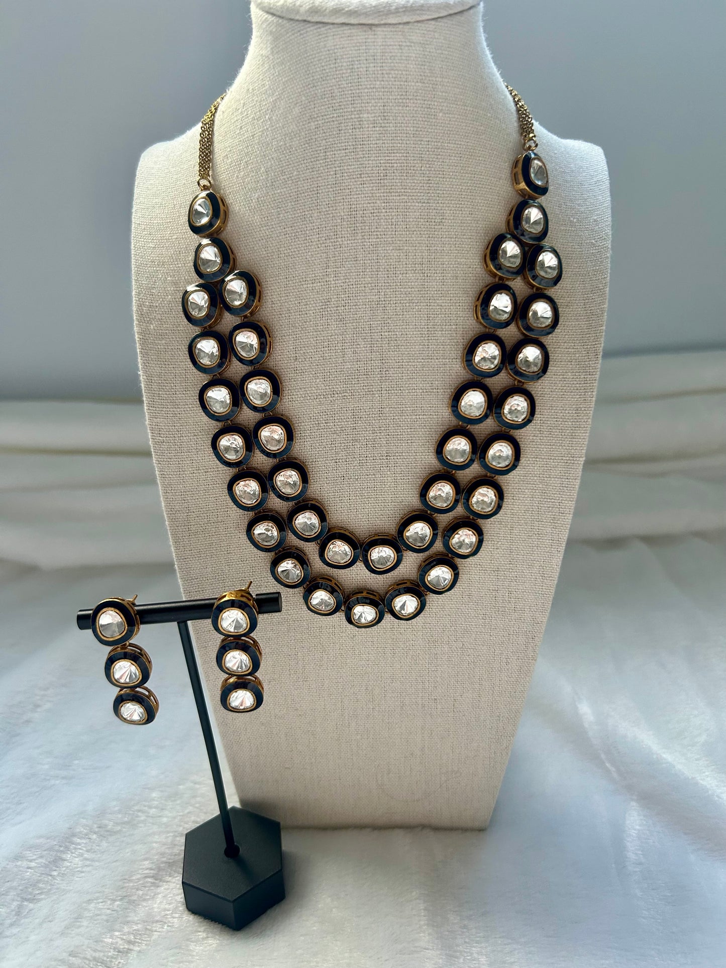 Uncut Kundan Royal Blue Layered Set