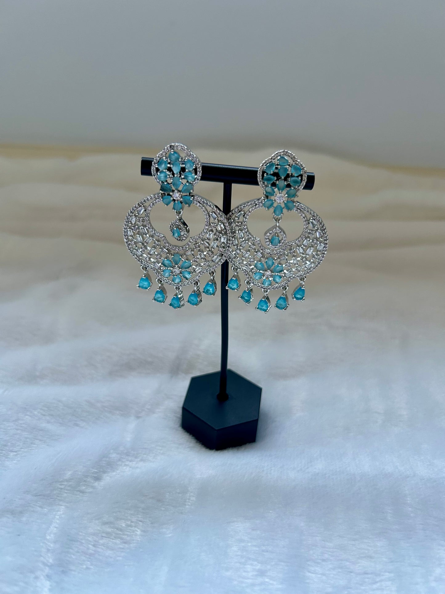 AD Ferozi Blue Chandbali Earrings