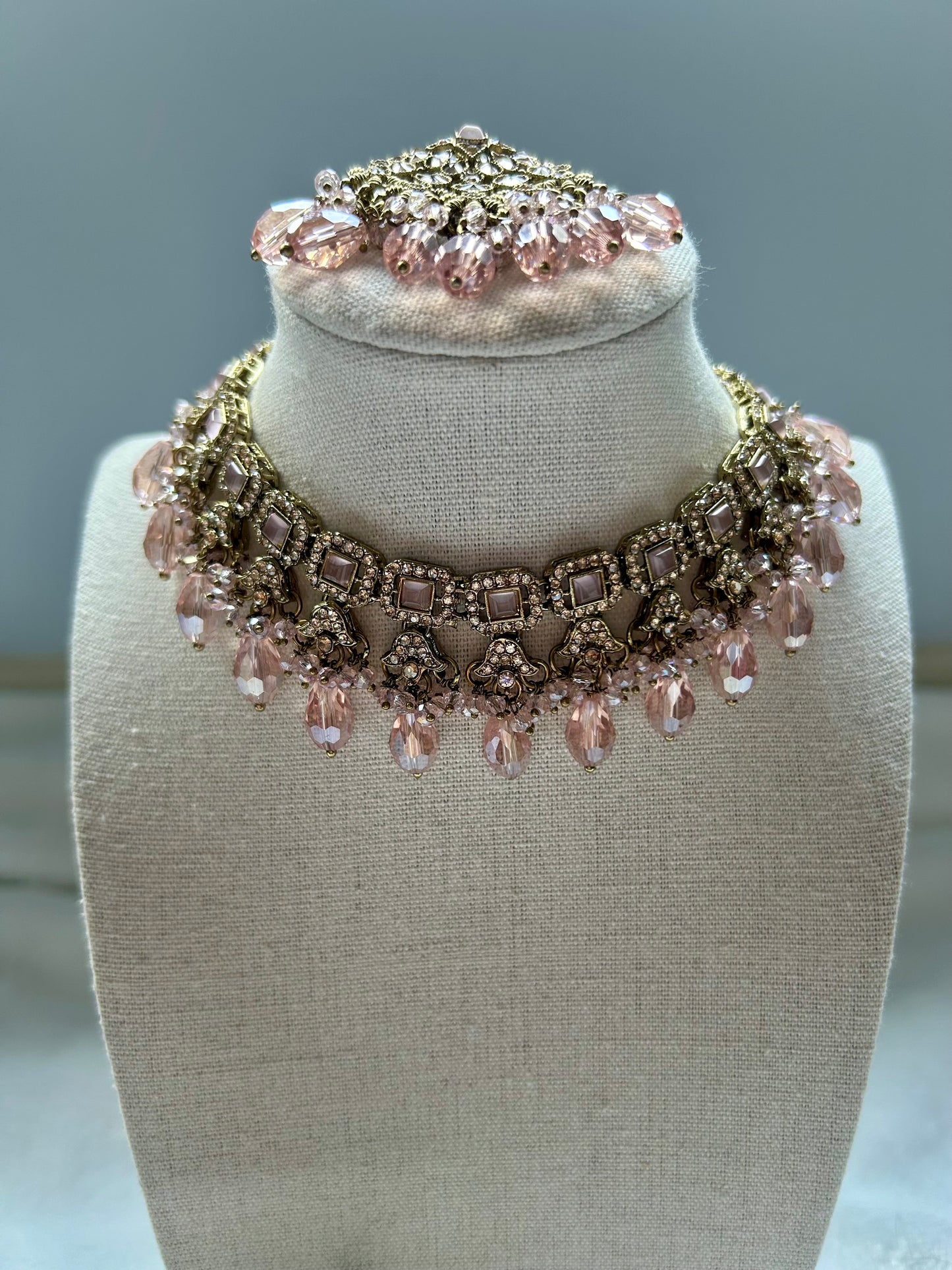 Light Pink Polki Choker Tikka Set