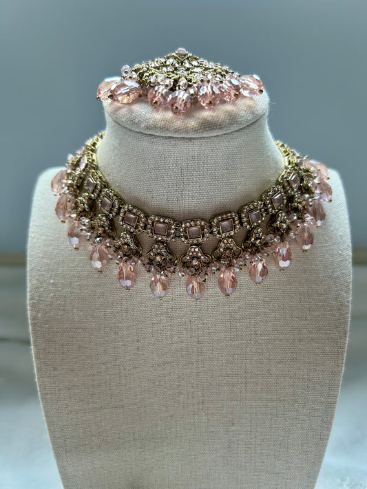 Light Pink Polki Choker Tikka Set