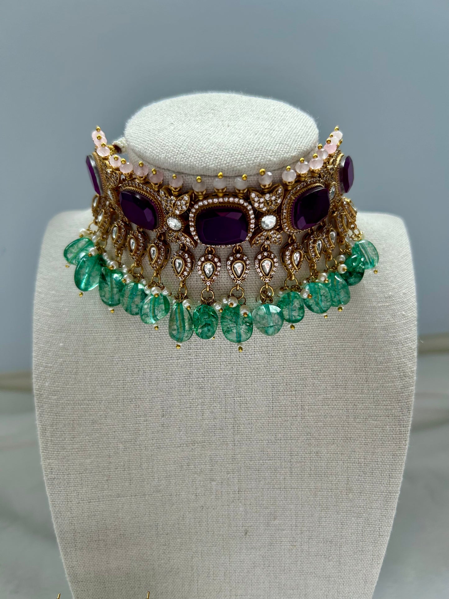 Teal & Purple Doublet Choker Set