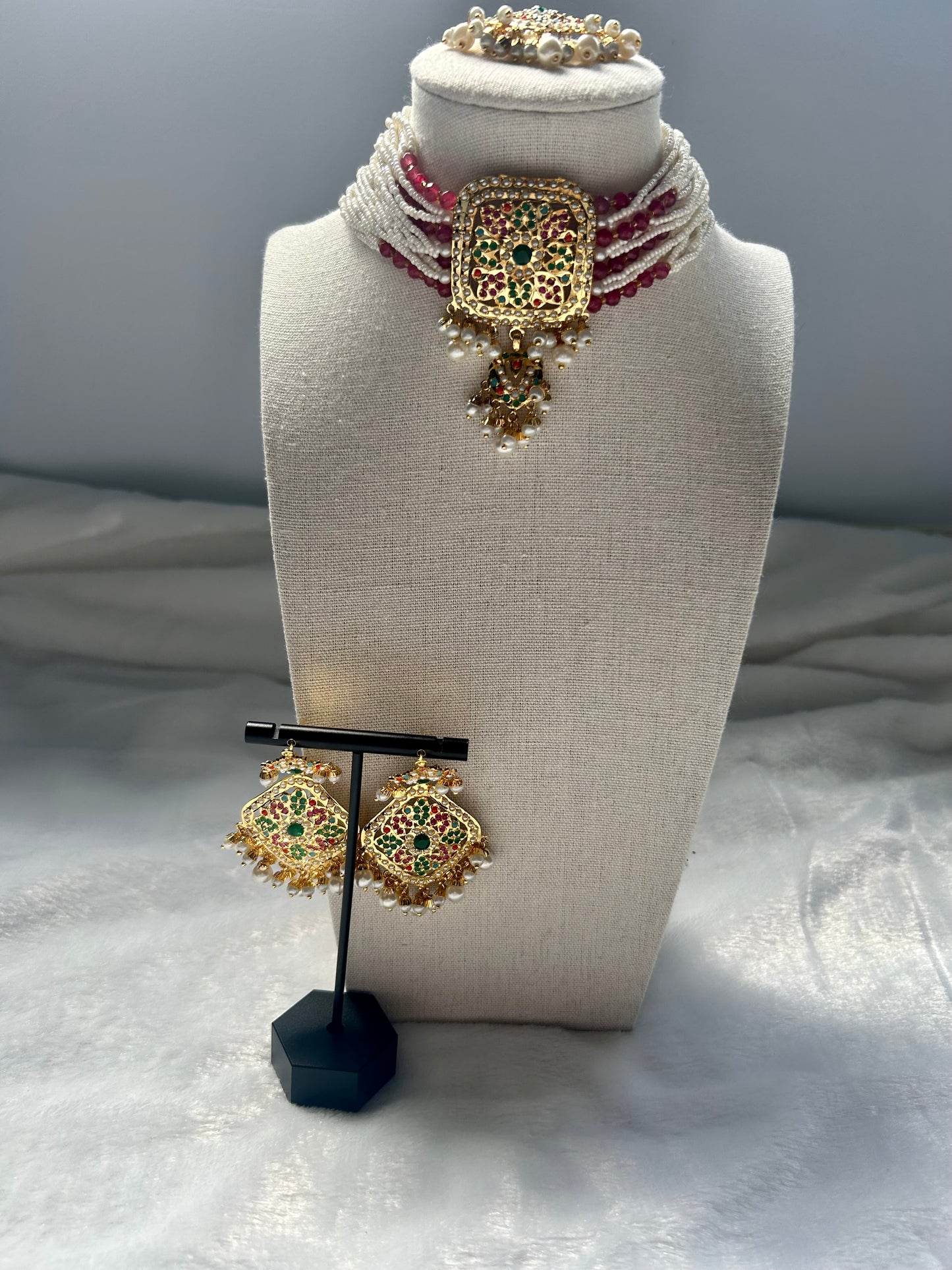 Red & Green Jadau Kundan Choker Set