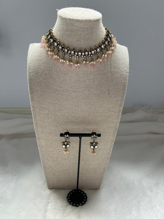 Pink Moissanite Kundan Choker Set