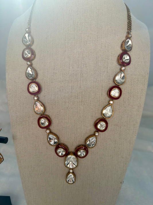 Red Uncut Kundan Necklace Set