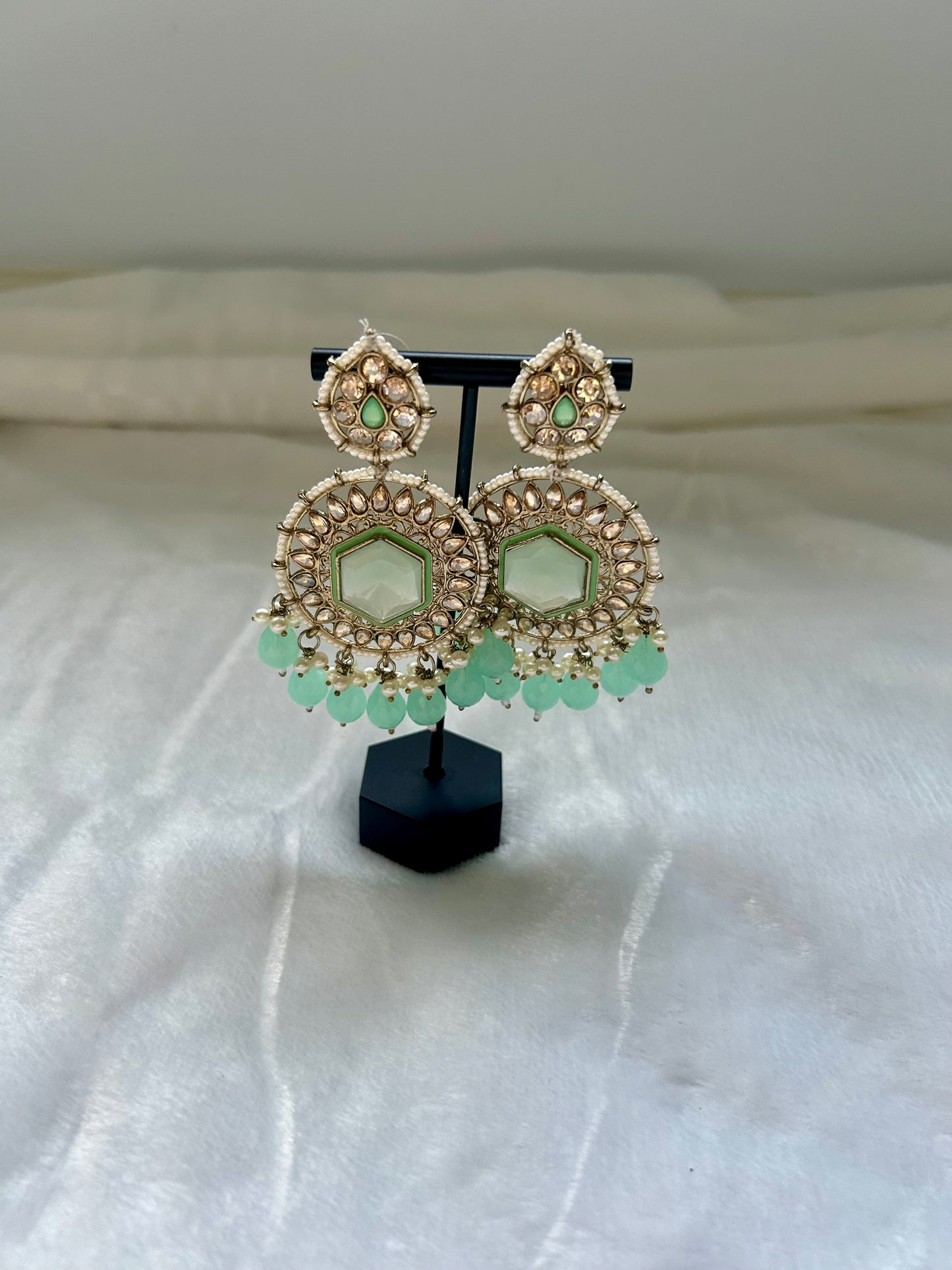 Mint Blue Kundan Earrings