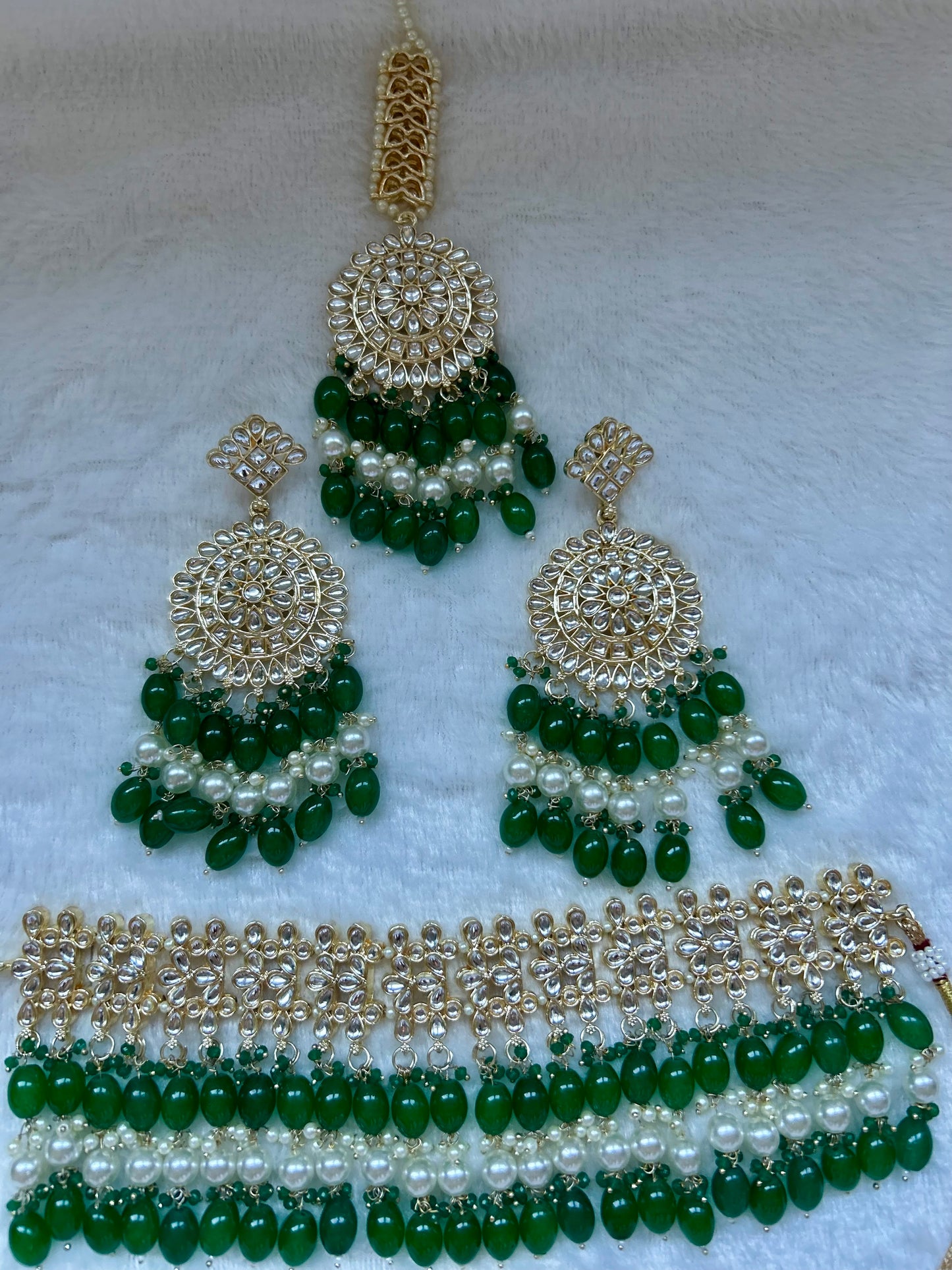 Punjabi Emerald Green Choker Kundan Set