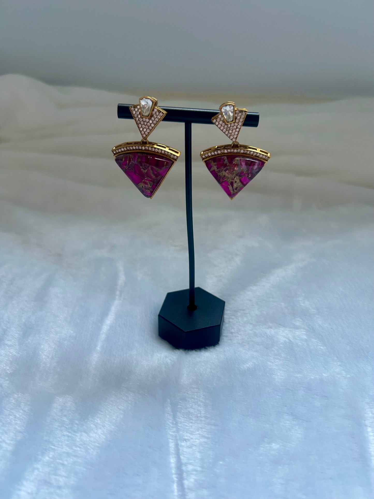 Purple Marble & Moissanite Kundan Earrings