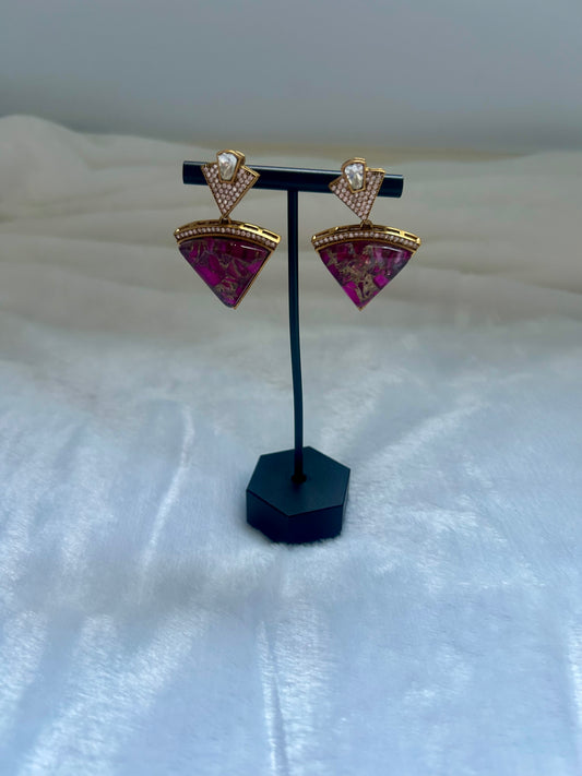 Purple Marble & Moissanite Kundan Earrings