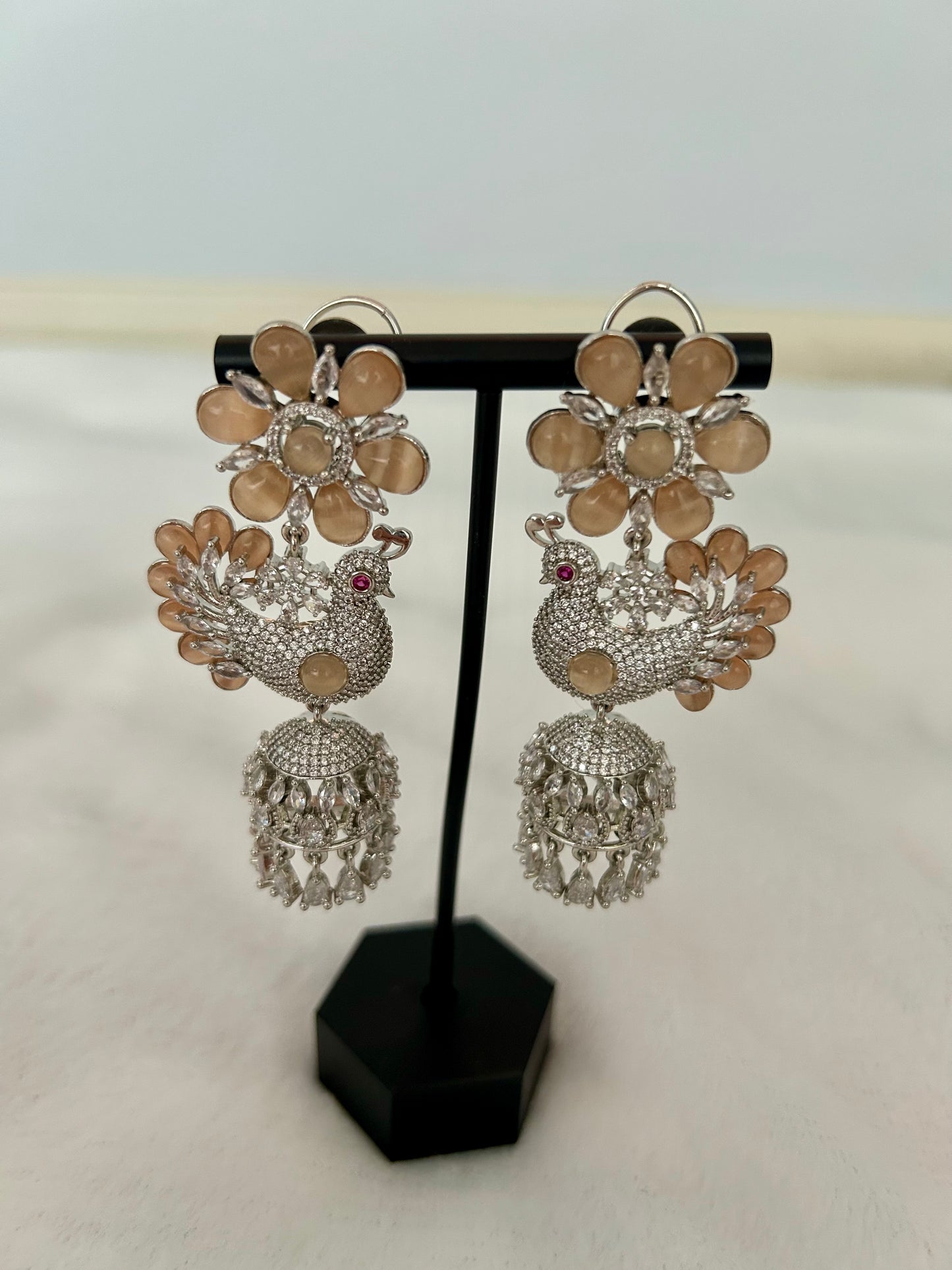 AD Light Pink Jhumki Earrings