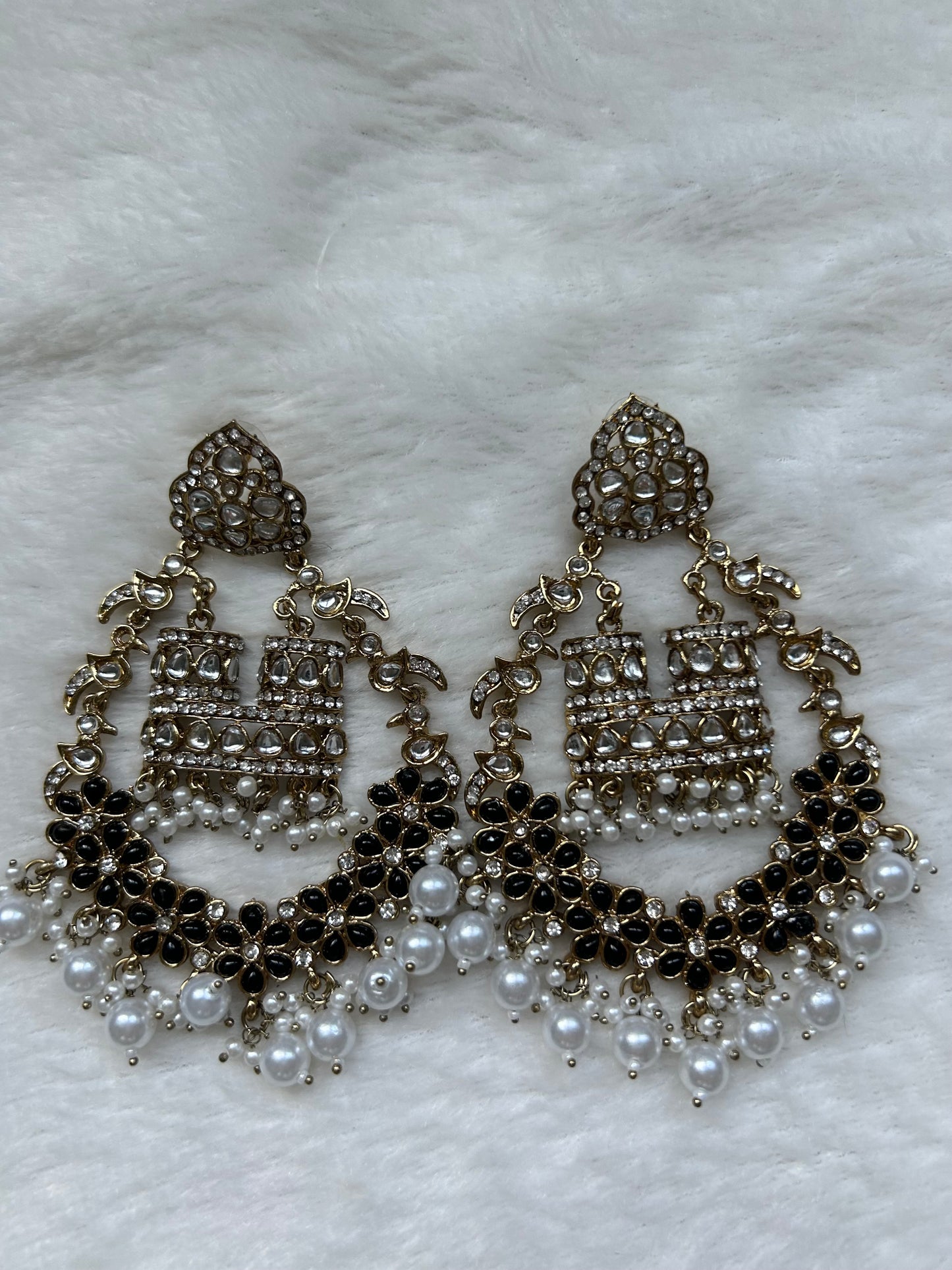 Oversized Black Kundan Earrings