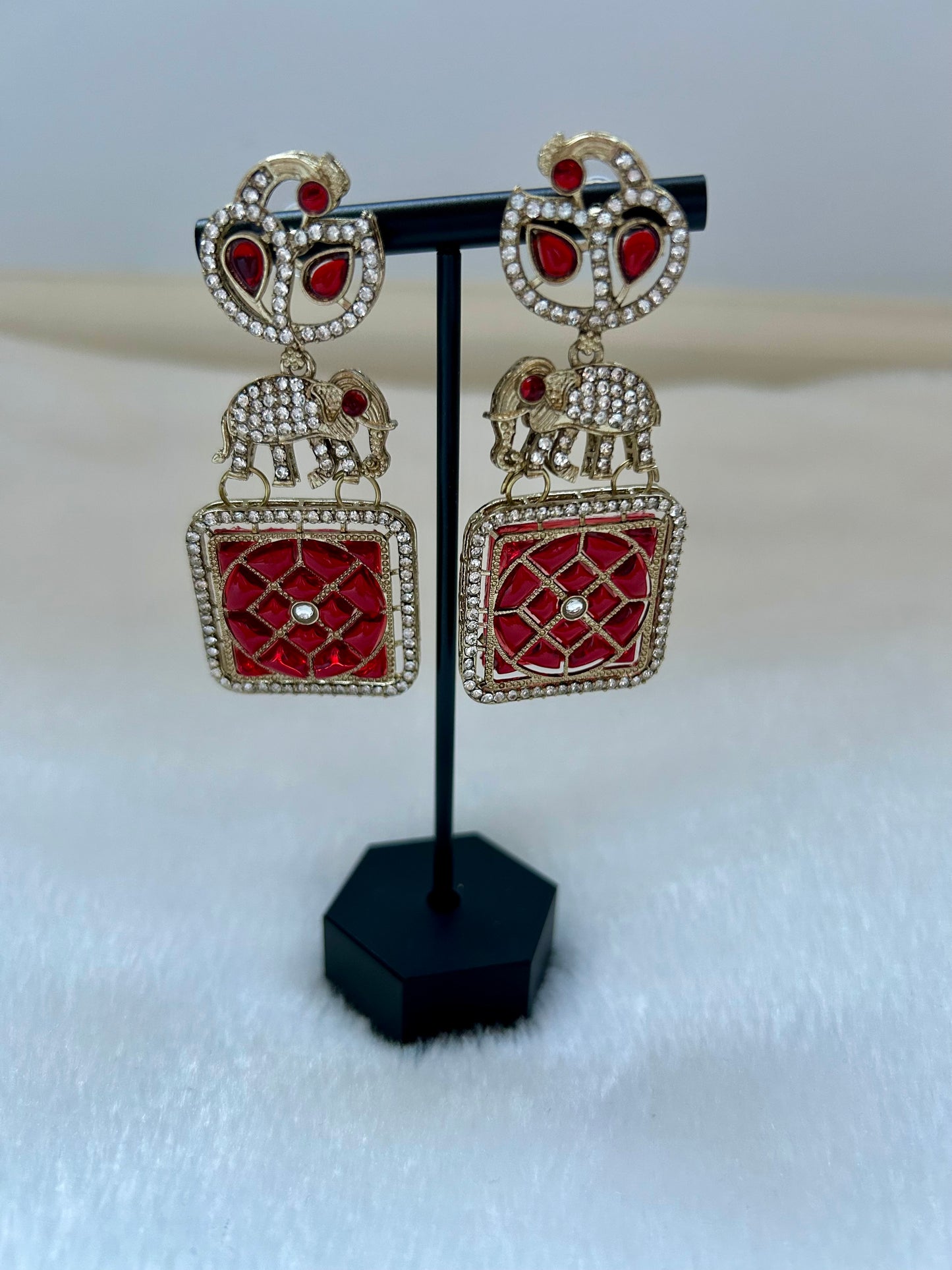 Red Polki Elephant Earrings