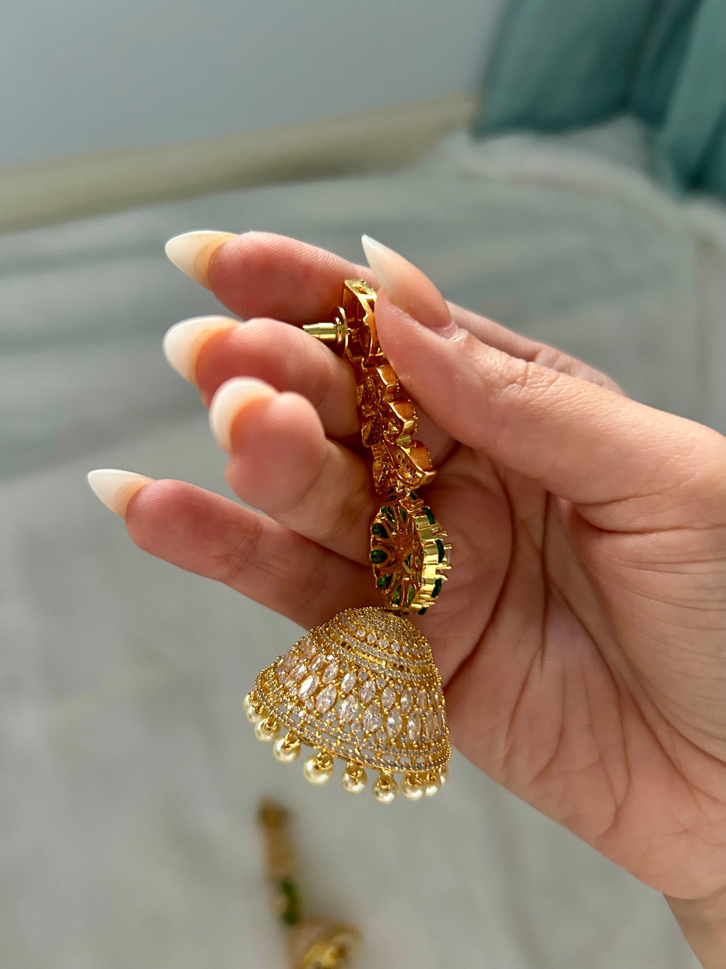 AD Emerald Green Jhumki 360 Earrings