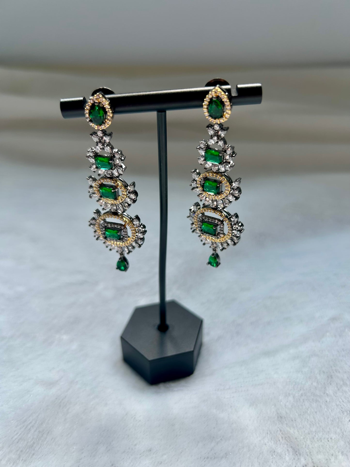 Emerald Green Dual Toned Earrings