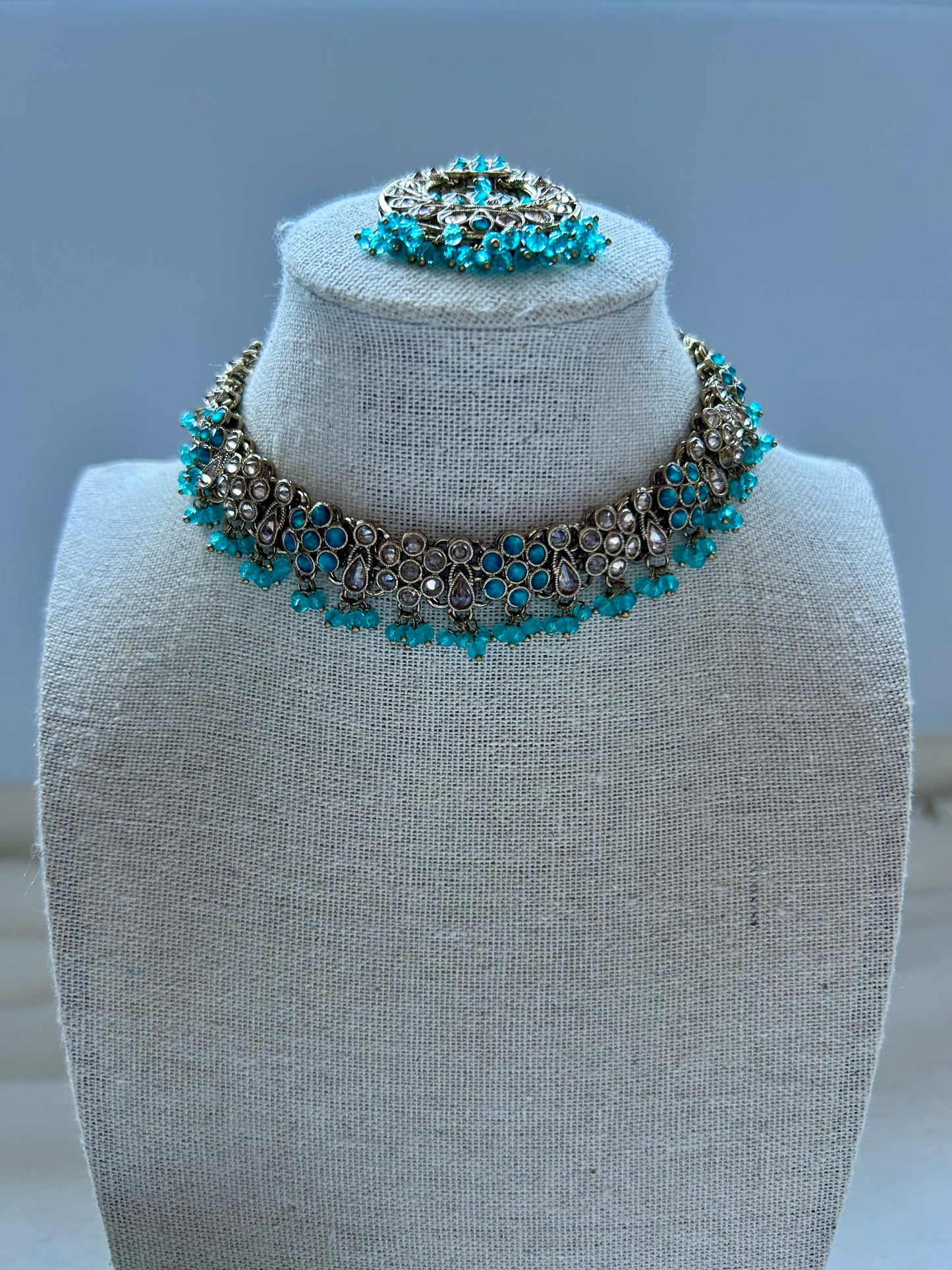 Teal Polki Choker Set