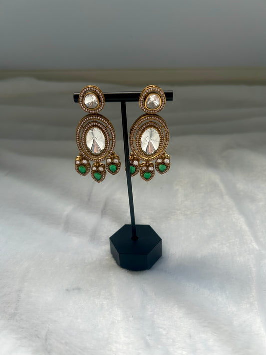 Emerald Green Moissanite Kundan Earrings