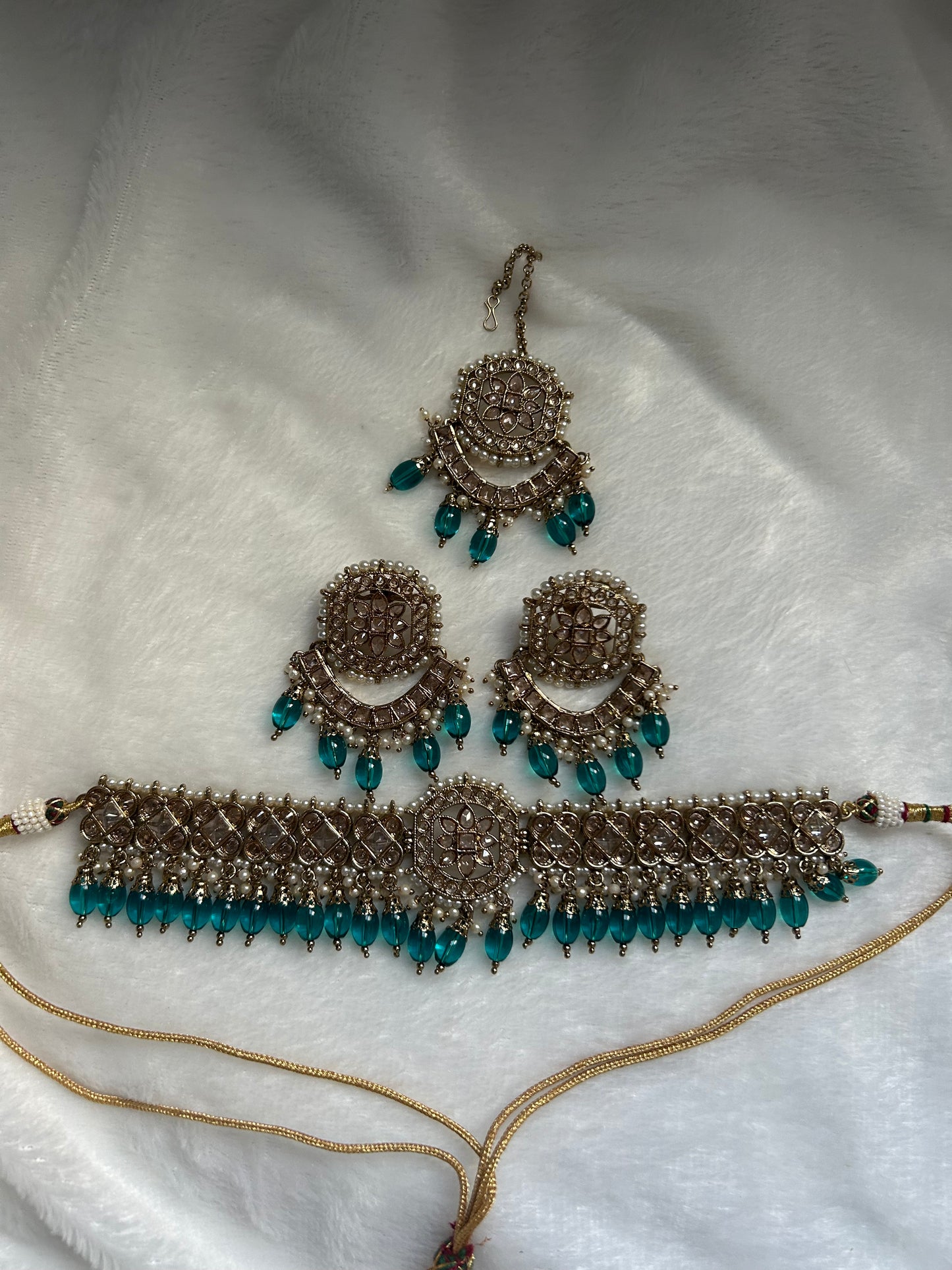 Teal Polki Choker Tikka Set