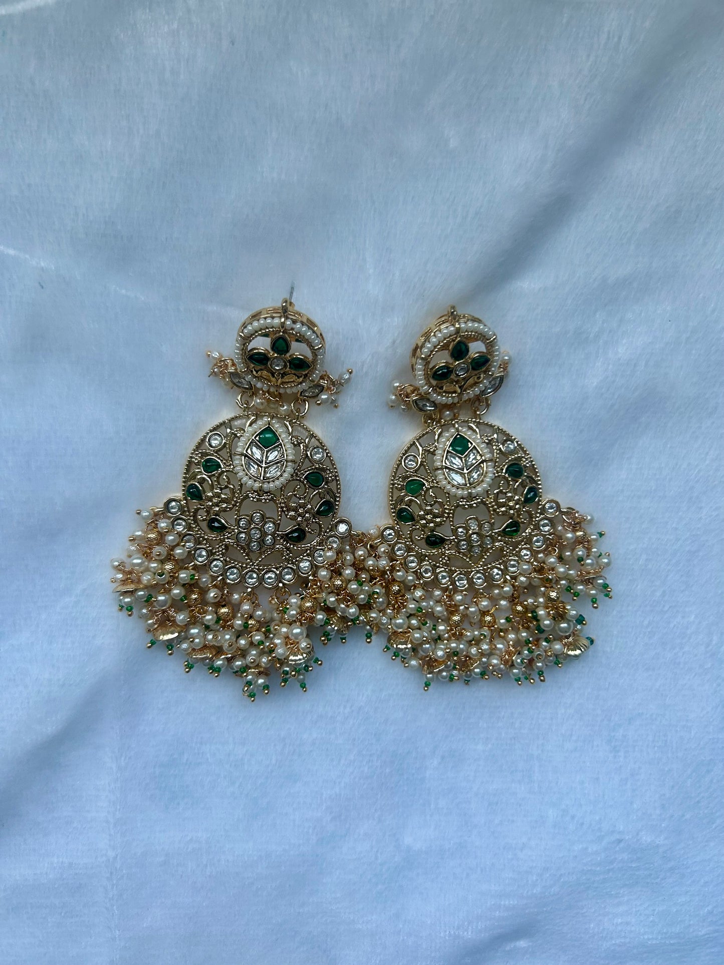 Oversized Emerald Green Kundan Earrings