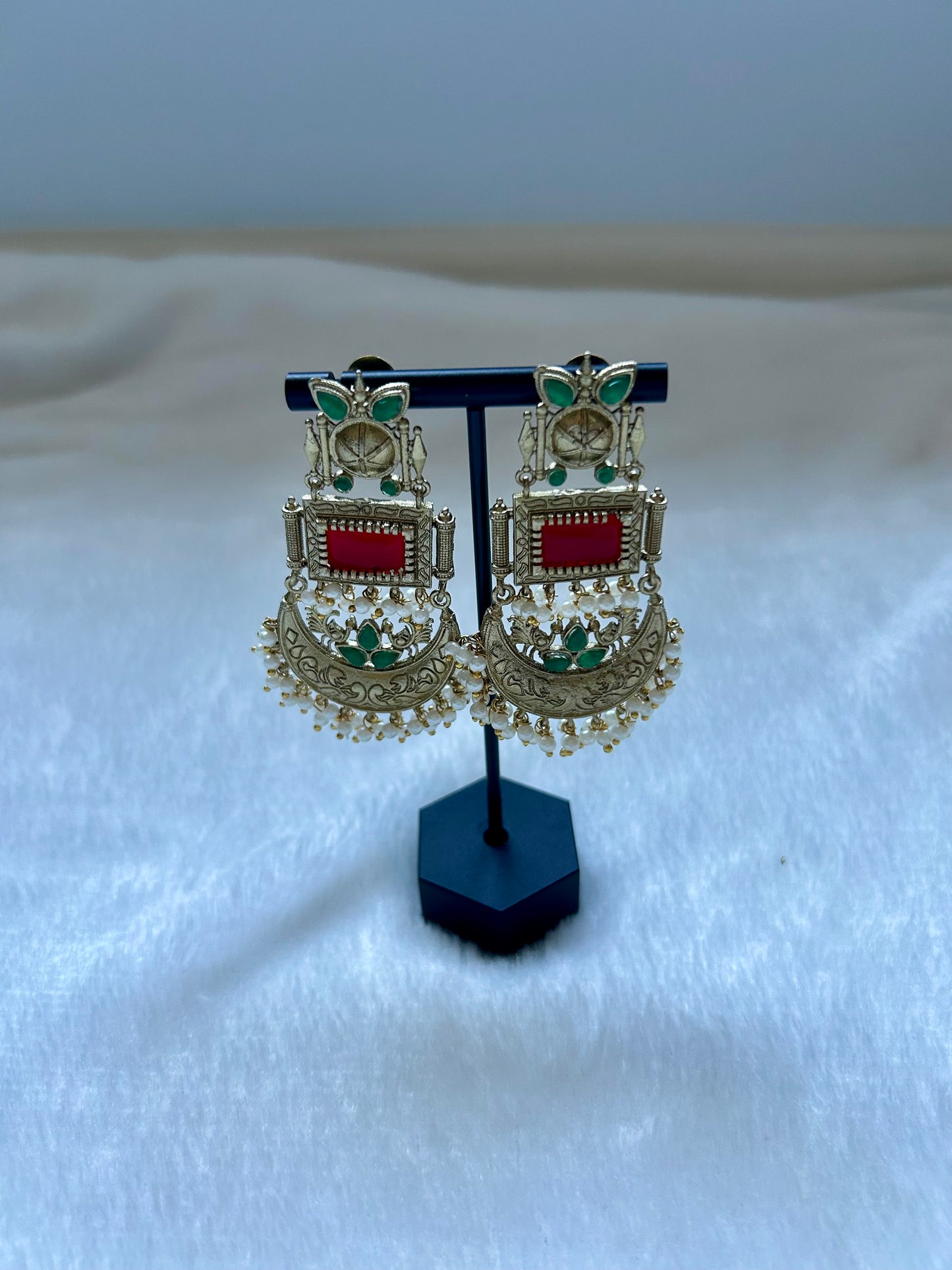 Dual Toned Ruby & Bottle Green Earrings