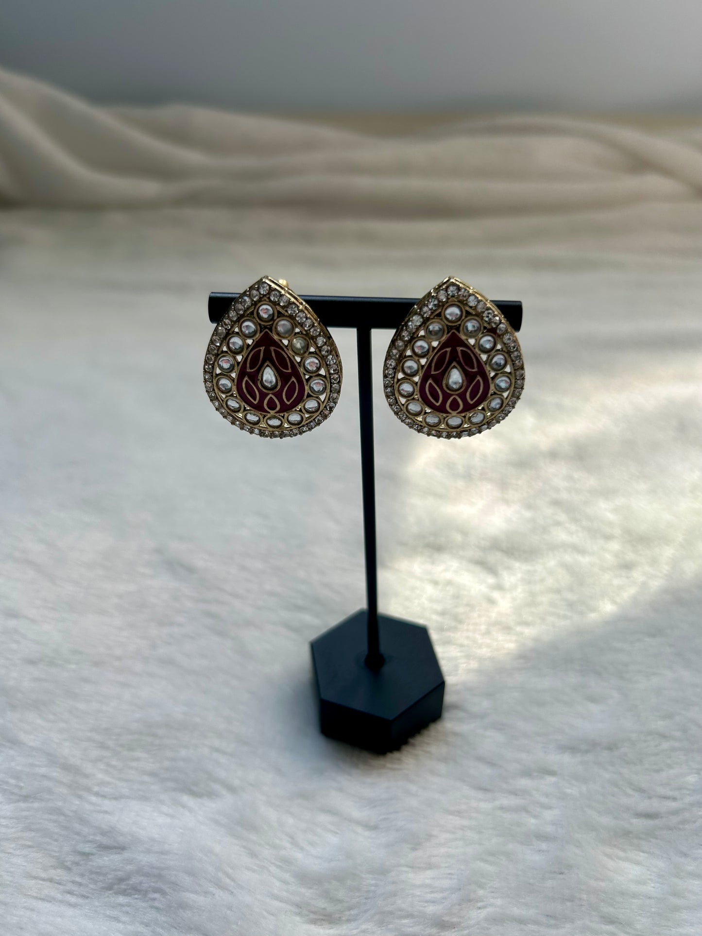 Red Meenakari Kundan Studs