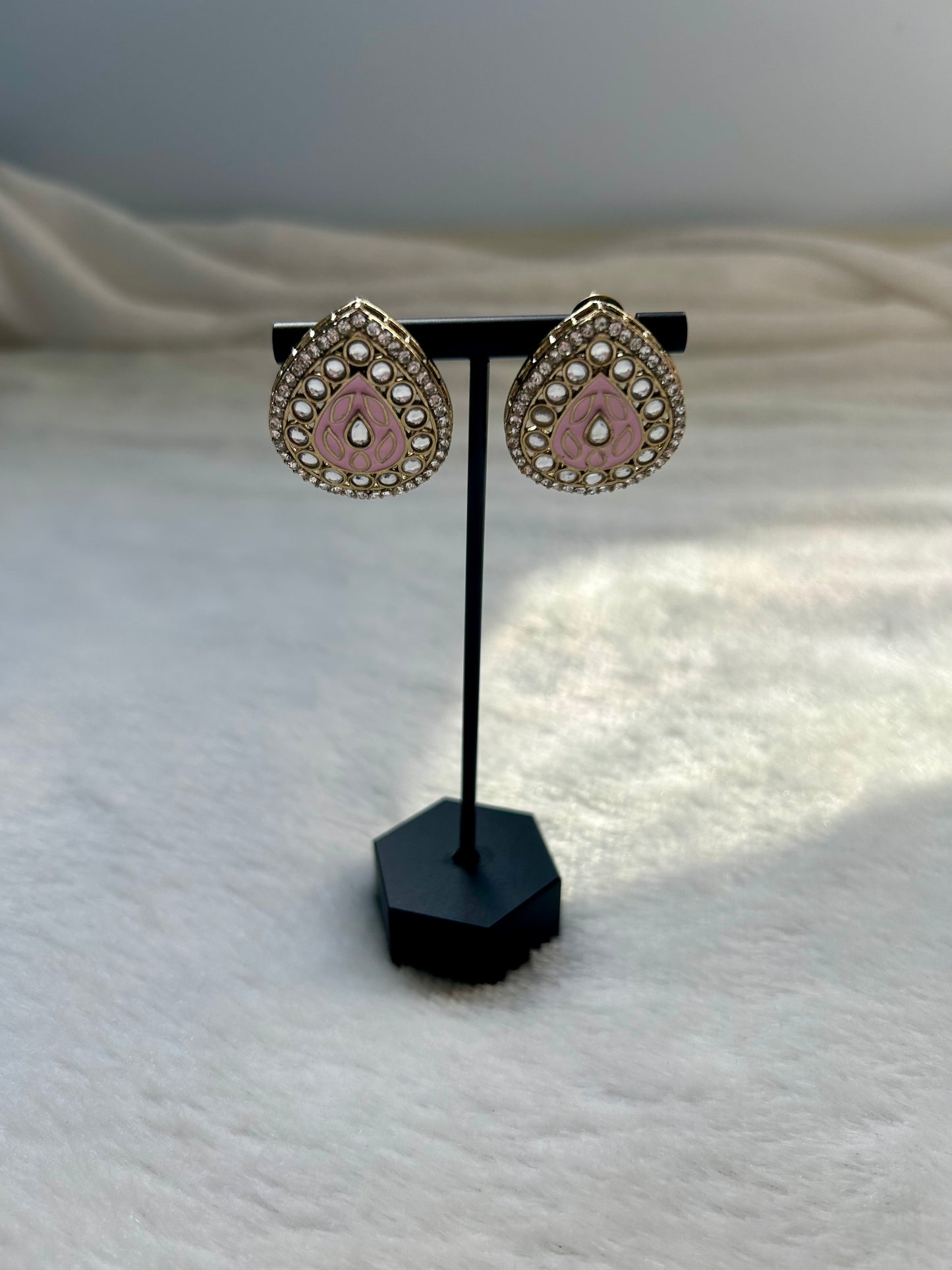 Pink Meenakari Kundan Studs