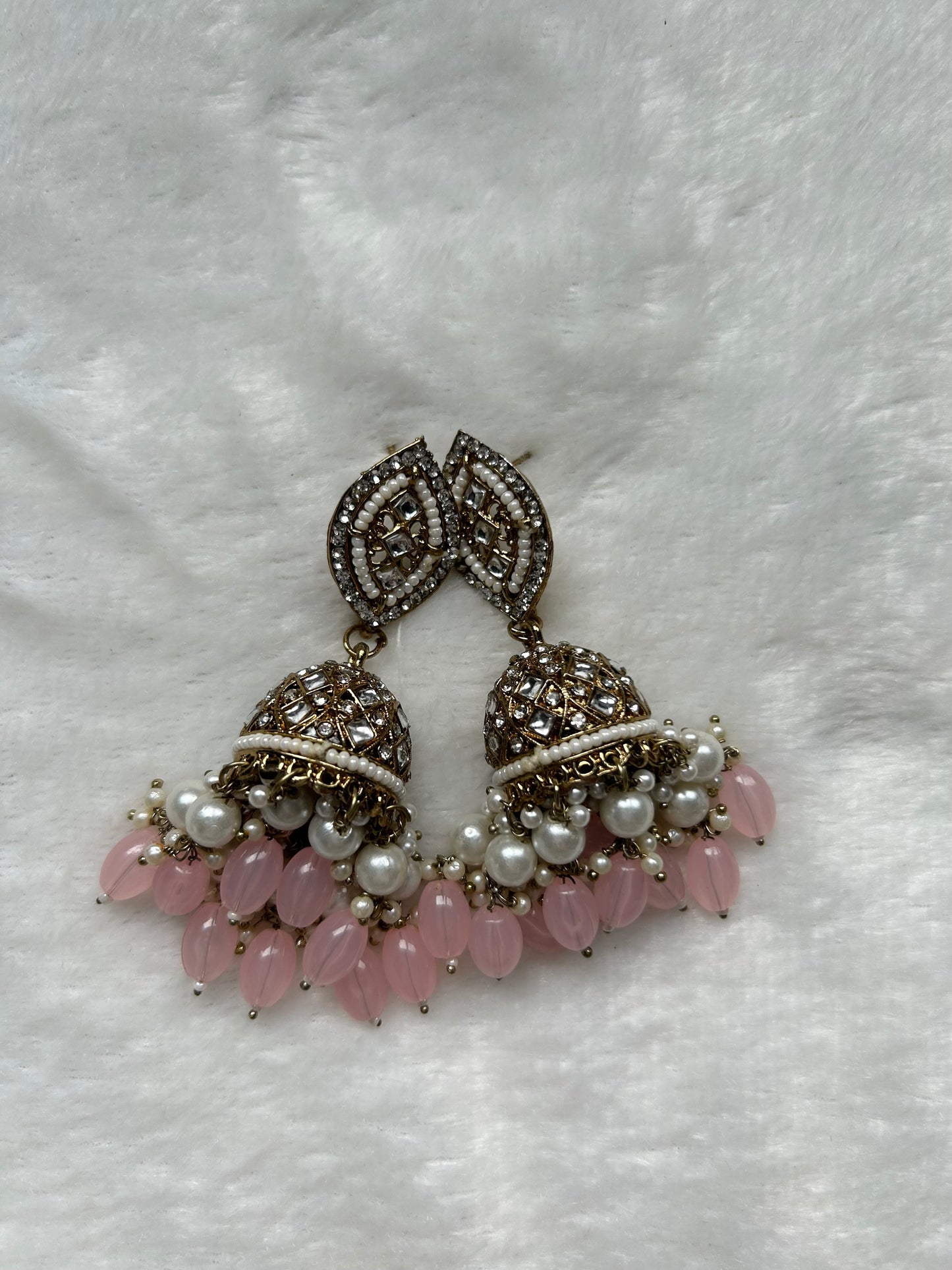 Pink Polki Jhumki Earrings