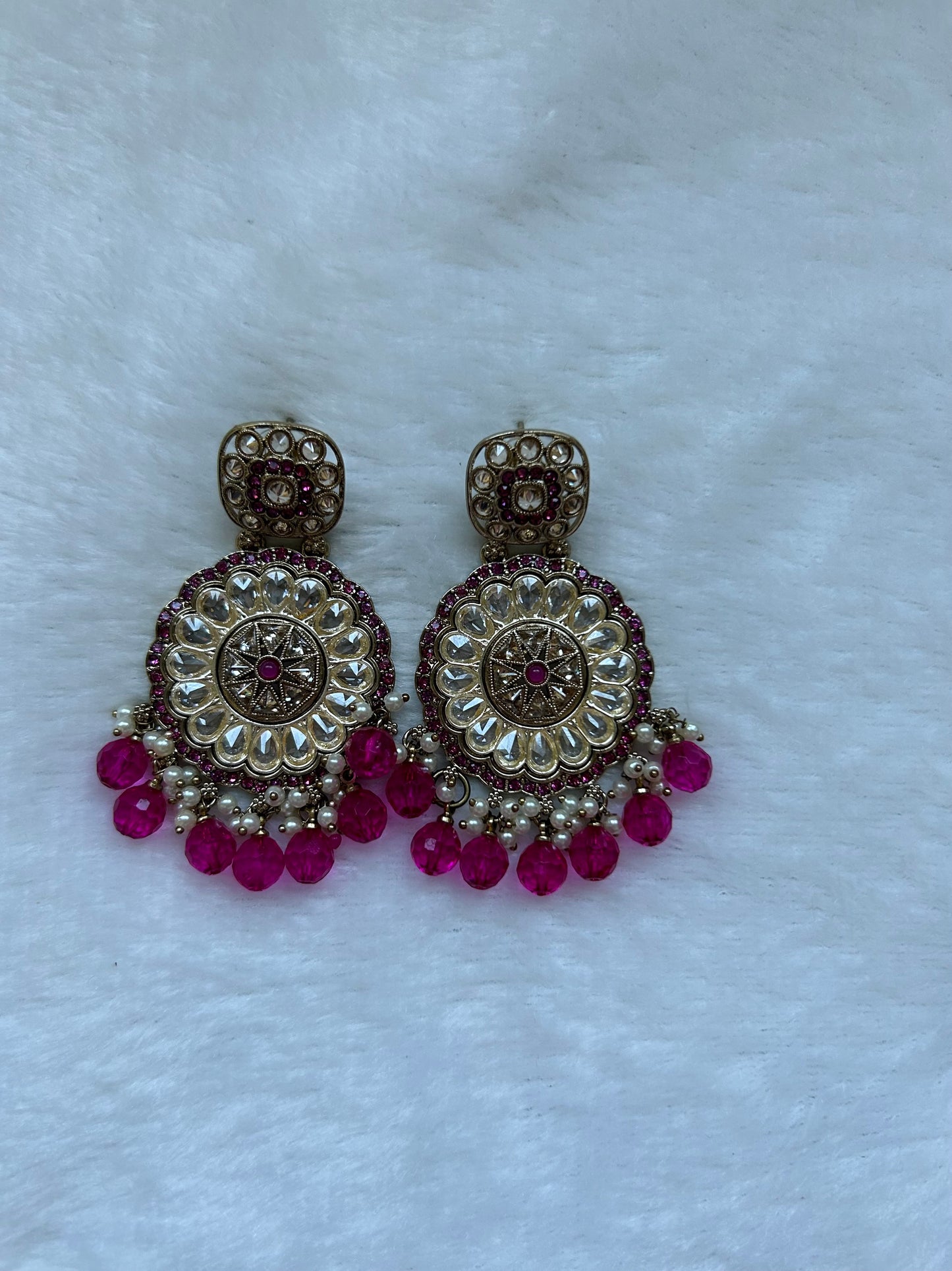 Hot Pink Polki Earrings