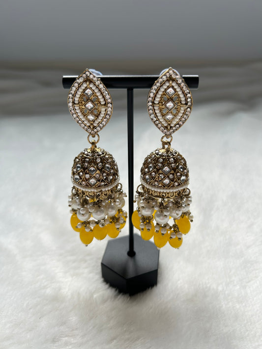 Yellow Polki Jhumki Earrings