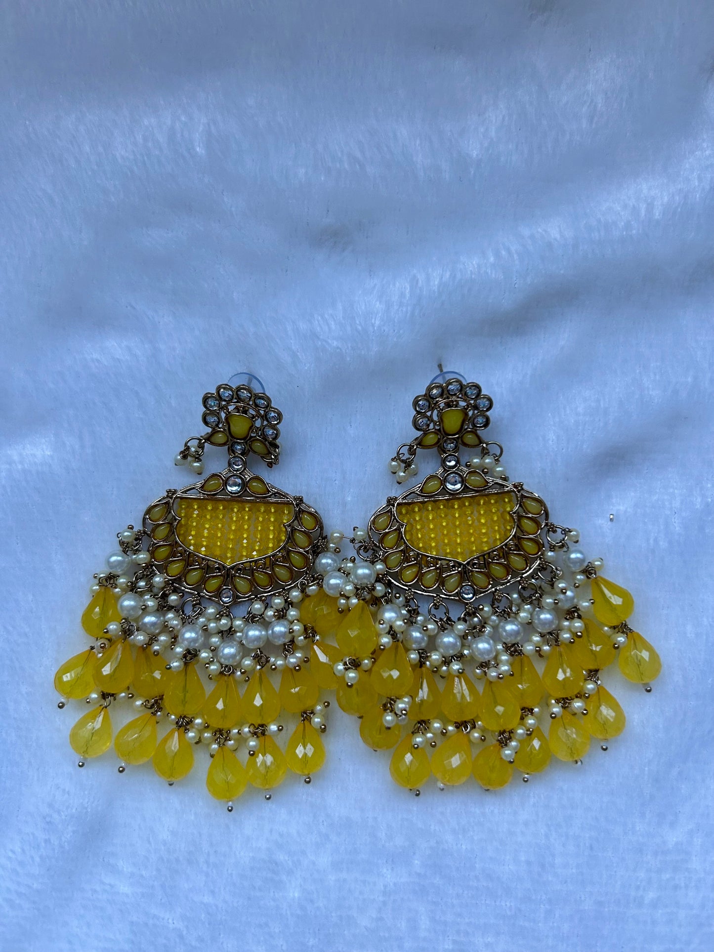 Yellow Kundan Beaded Earrings