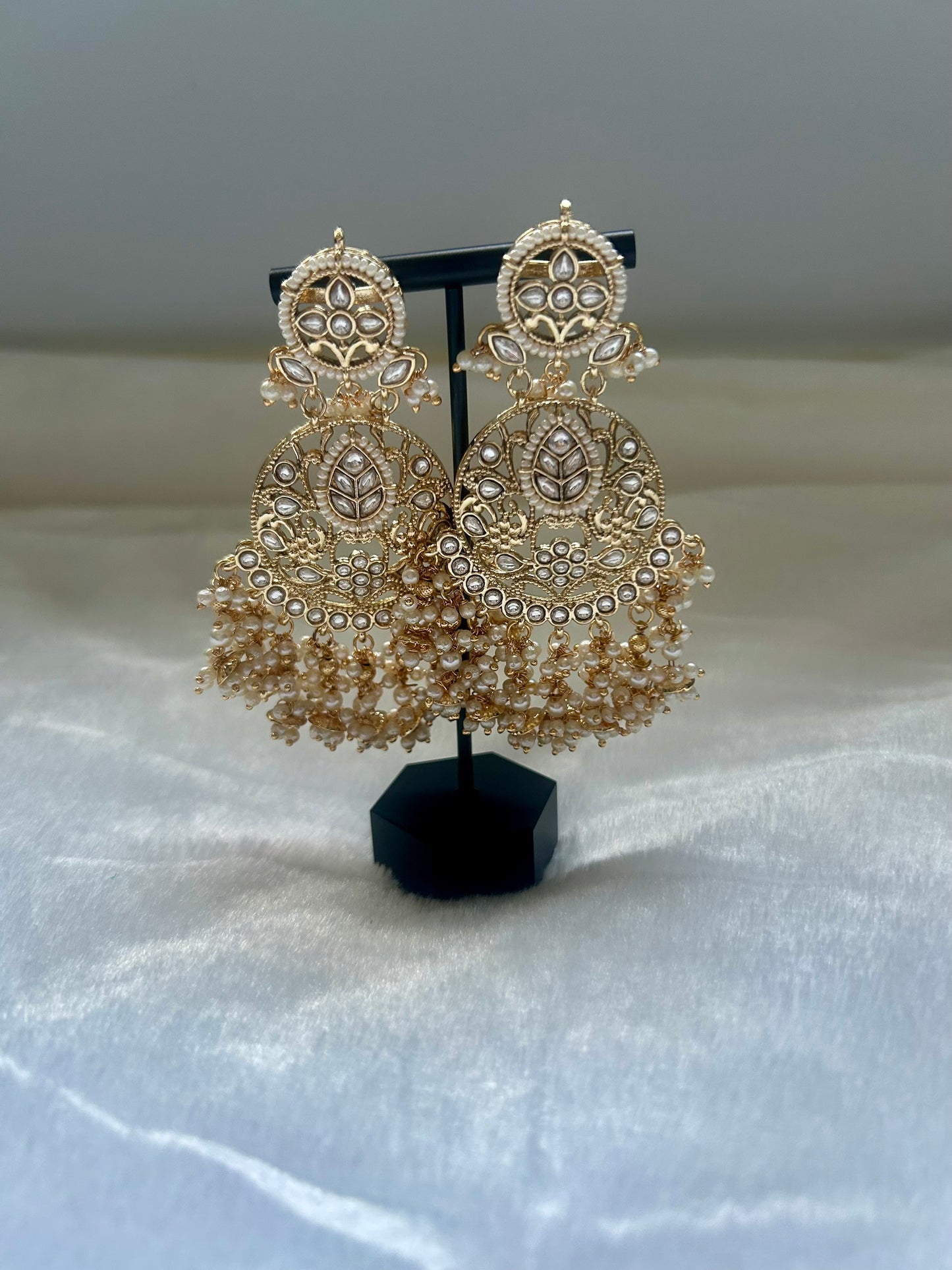 Oversized White Kundan Earrings