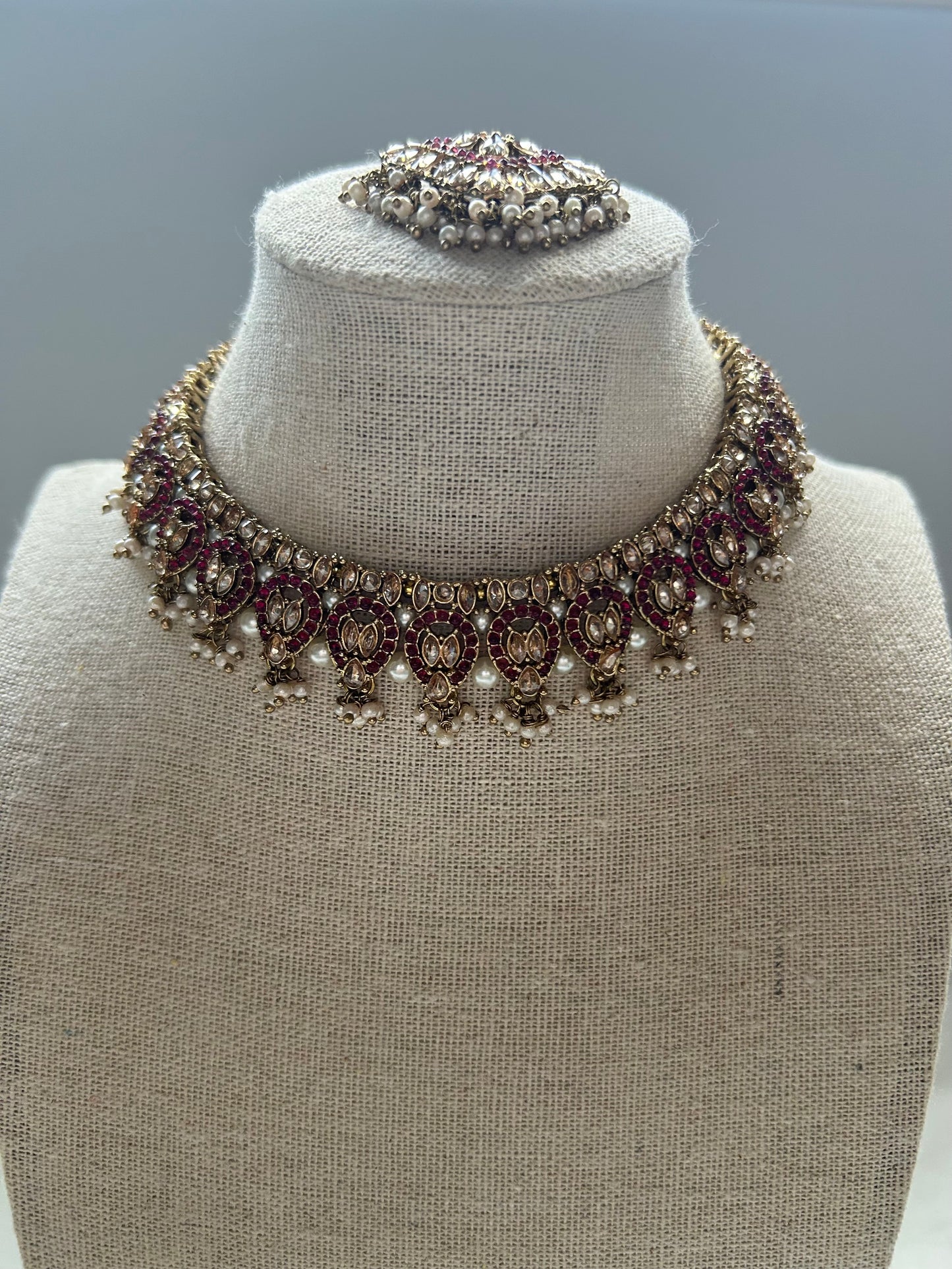 Dark Red/Pink Pakistani Inspired Choker Set