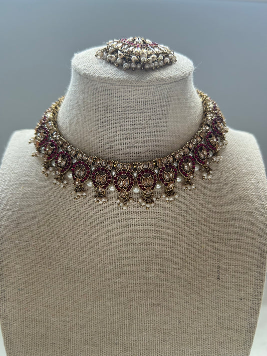 Dark Red/Pink Pakistani Inspired Choker Set