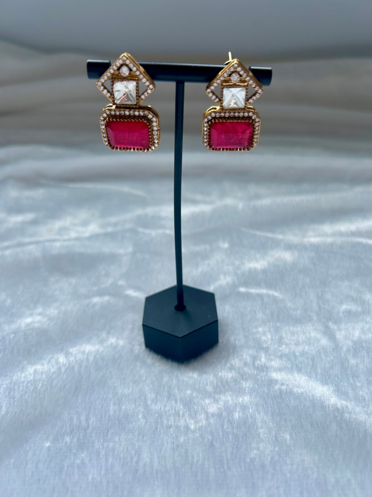 Red Doublet & Moissanite Kundan Earrings